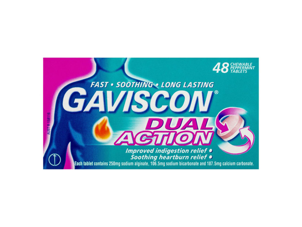 Gaviscon Dual Action Chewable Tablets Peppermint Heartburn & Indigestion Relief 48 Pack