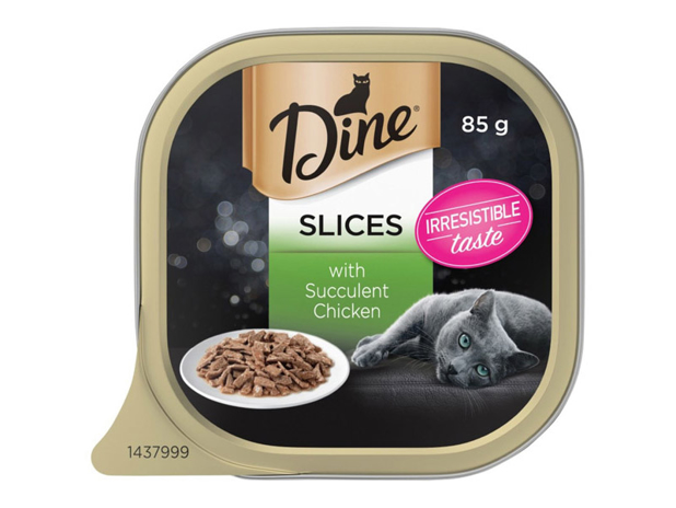 Dine Wet Cat Food Succulent Chicken Slices Tray 85g