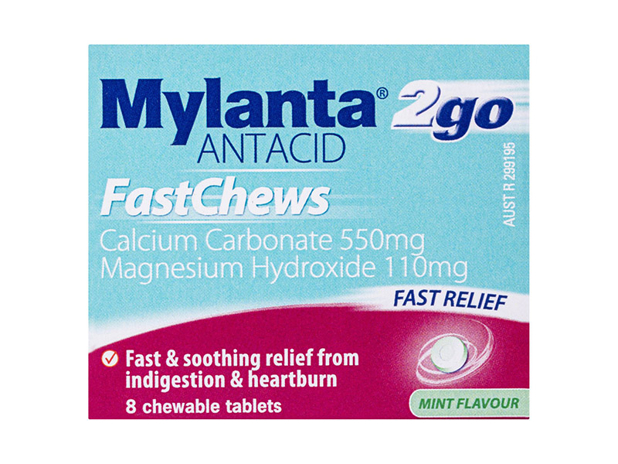 Mylanta 2 Go Antacid FastChews Chewable Tablets Mint 8 Pack