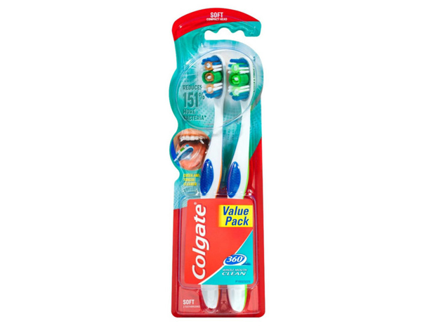 Colgate 360 Degrees Whole Mouth Clean Compact Head Toothbrush Soft 2 Pack